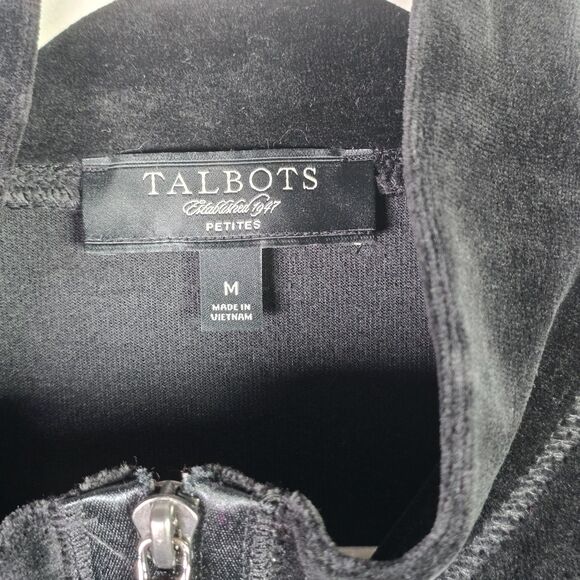Talbots Petites Black Velvet Zip Jacket PM Stretch Machine Wash Classic Fit Soft - Picture 16 of 16